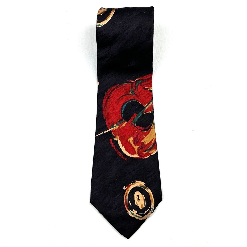 Bill Robinson Mens Vintage Silk Tie Abstract Red Gold Black Made in USA Italy